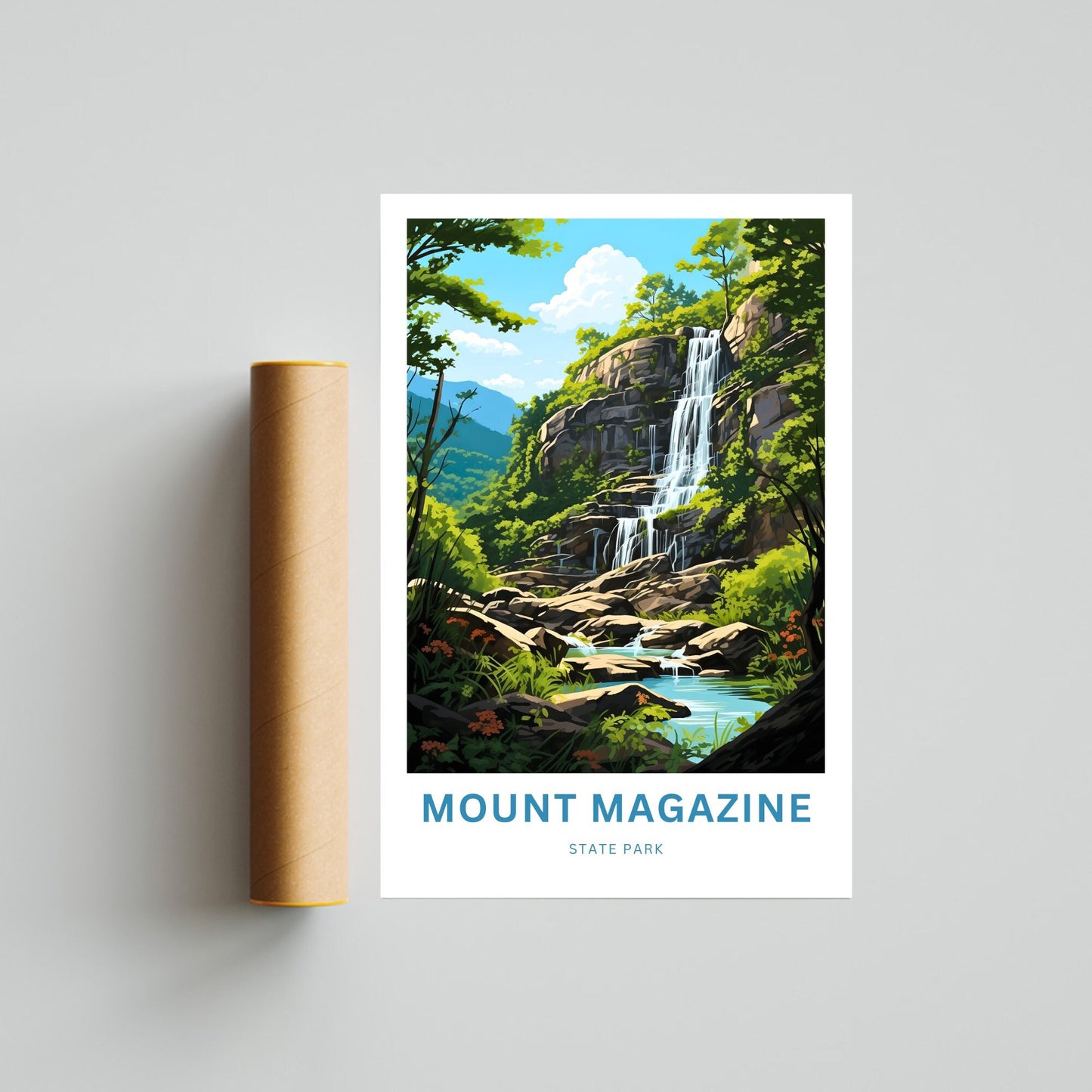 Mount Magazine Travel Print- Mount Magazine State Park Poster, Arkansas Wall Art, Framed present, Gift Arkansas Waterfalls, Customize Text - TravelTreasureCo