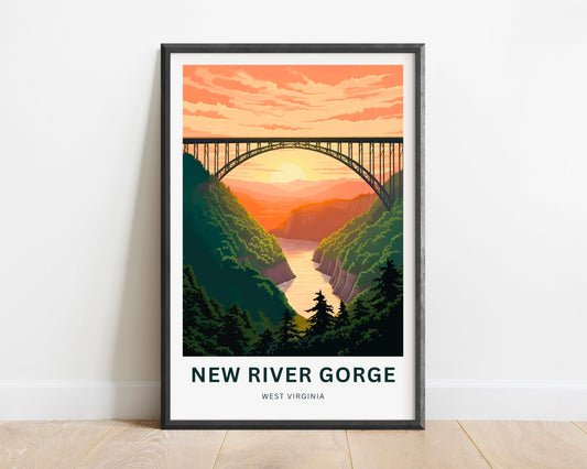 New River Gorge Travel Print - New River Gorge Poster, West Virginia Wall Art, Framed present, West Virginia Gift, Customize Your Text - TravelTreasureCo