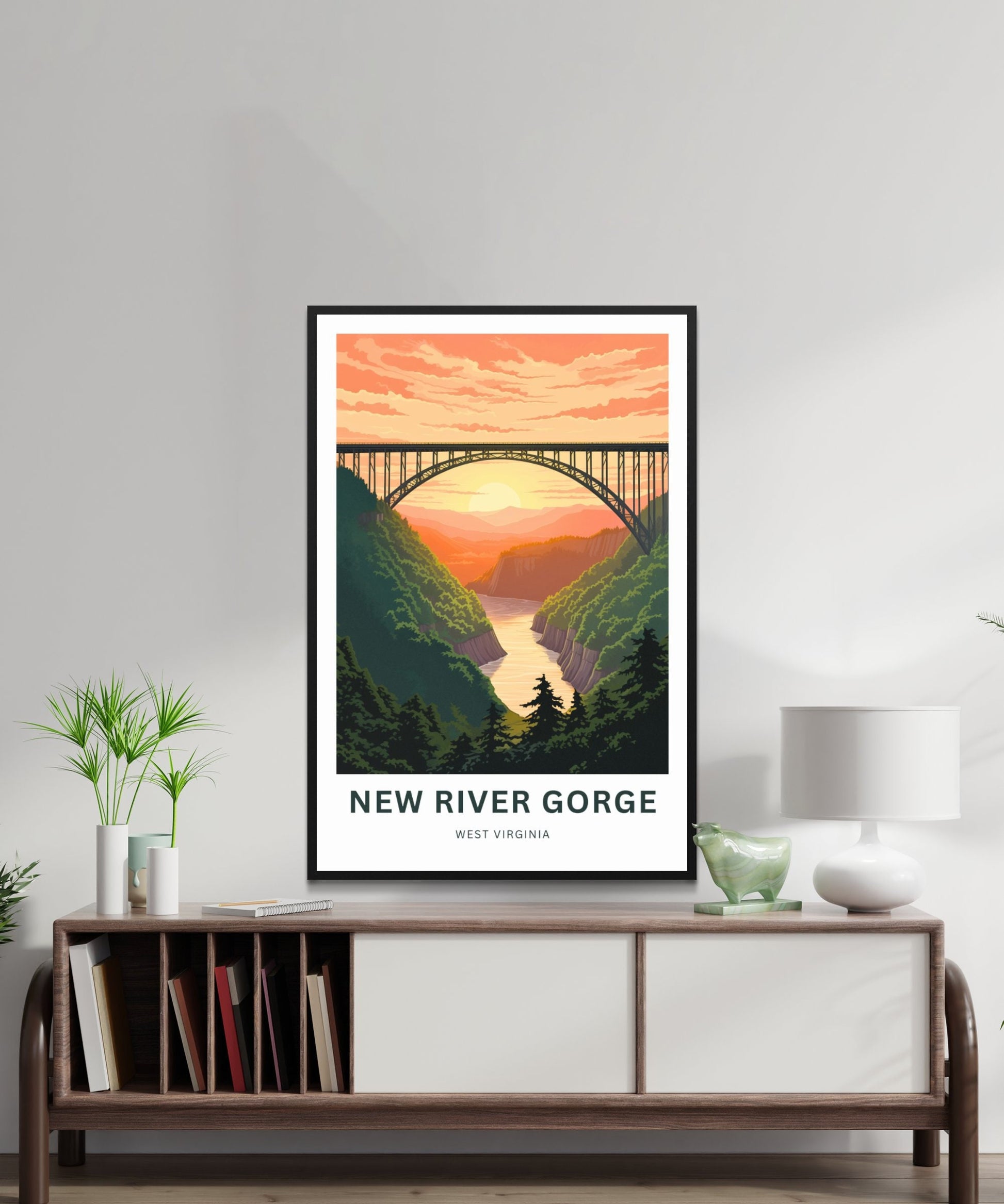 New River Gorge Travel Print - New River Gorge Poster, West Virginia Wall Art, Framed present, West Virginia Gift, Customize Your Text - TravelTreasureCo