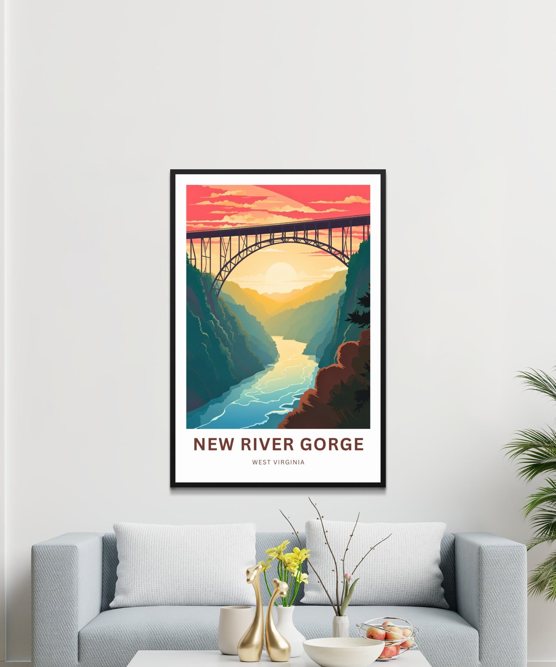 New River Gorge Travel Print - New River Gorge Poster, West Virginia Wall Art, Framed present, West Virginia Gift, Customize Your Text - TravelTreasureCo