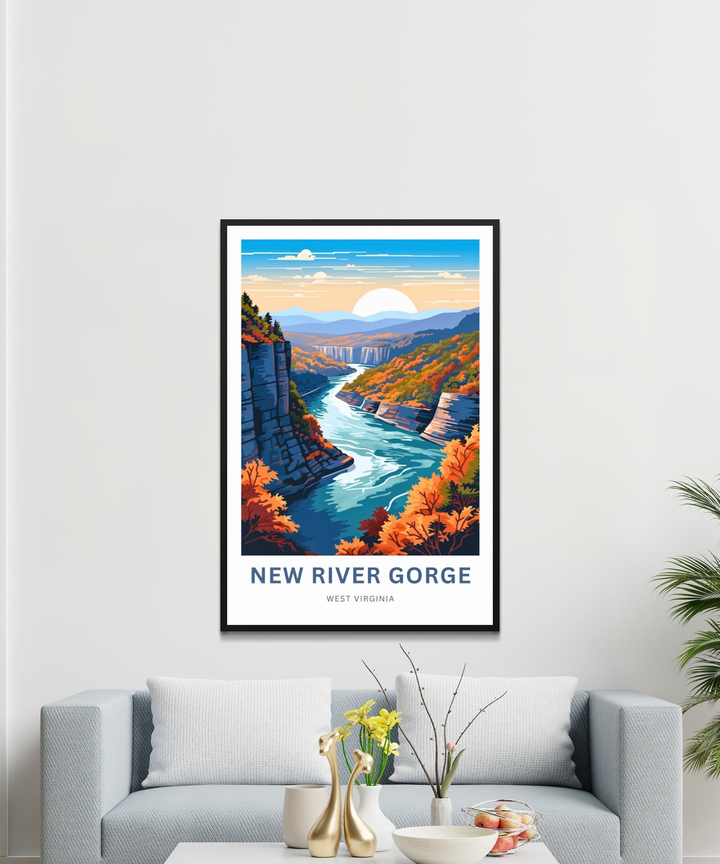 New River Gorge Travel Print - New River Gorge Poster, West Virginia Wall Art, Framed present, West Virginia Gift, Customize Your Text - TravelTreasureCo