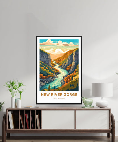 New River Gorge Travel Print - New River Gorge Poster, West Virginia Wall Art, Framed present, West Virginia Gift, Customize Your Text - TravelTreasureCo