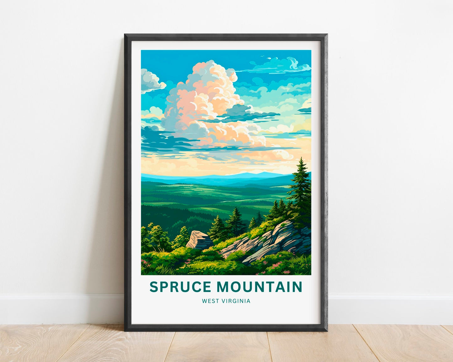 Spruce Mountain Travel Print - Spruce Mountain poster, West Virginia Wall Art, Framed present, Gift West Virginia Present, Custom Text - TravelTreasureCo