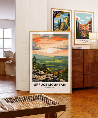 Spruce Mountain Travel Print - Spruce Mountain poster, West Virginia Wall Art, Framed present, Gift West Virginia Present, Custom Text - TravelTreasureCo