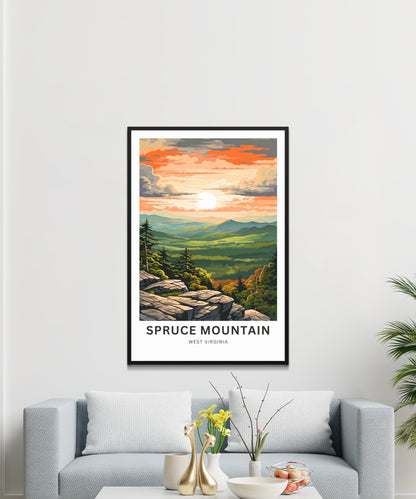 Spruce Mountain Travel Print - Spruce Mountain poster, West Virginia Wall Art, Framed present, Gift West Virginia Present, Custom Text - TravelTreasureCo