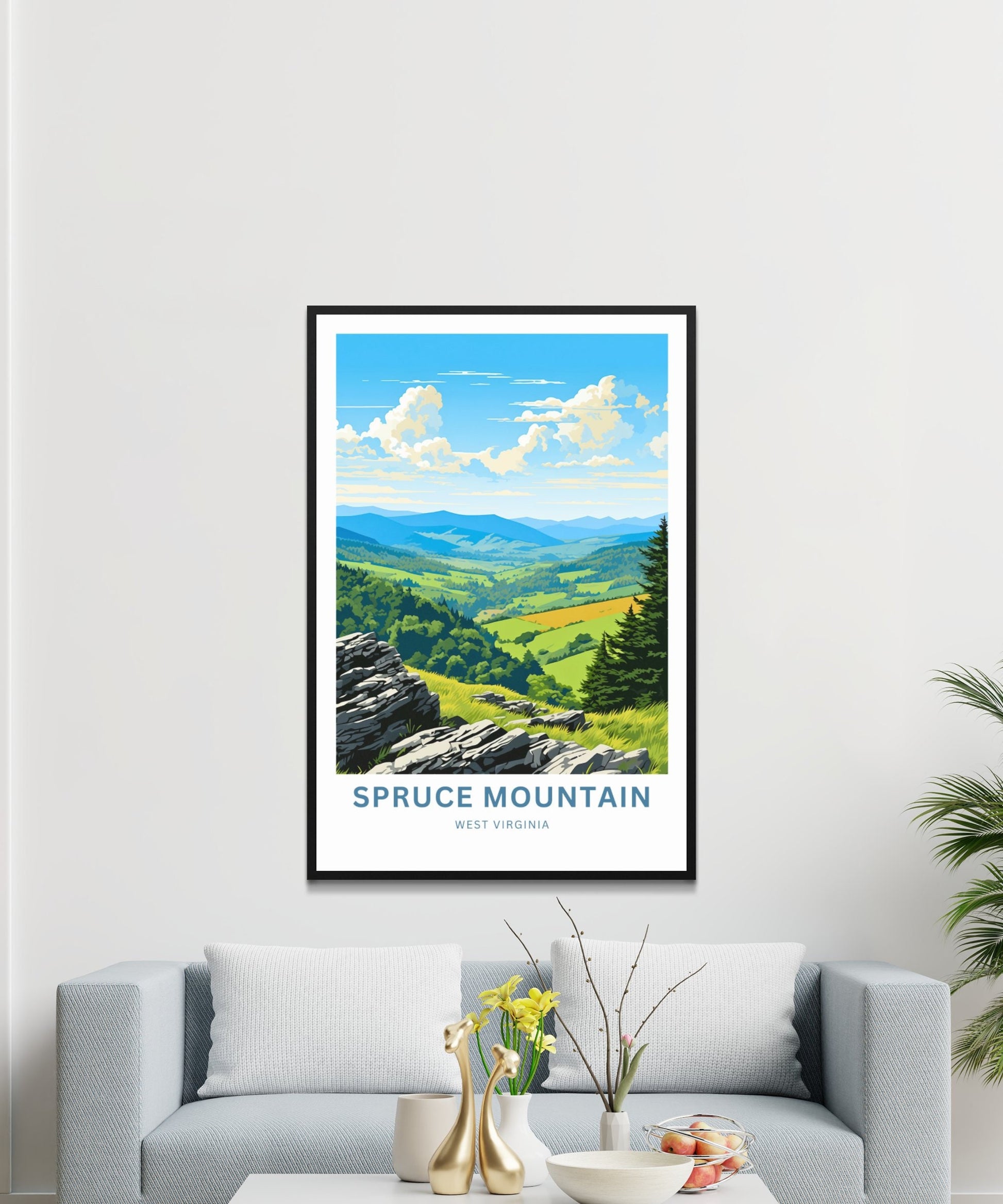 Spruce Mountain Travel Print - Spruce Mountain poster, West Virginia Wall Art, Framed present, Gift West Virginia Present, Custom Text - TravelTreasureCo