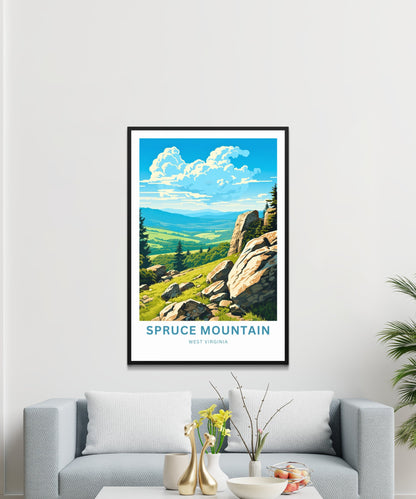 Spruce Mountain Travel Print - Spruce Mountain poster, West Virginia Wall Art, Framed present, Gift West Virginia Present, Custom Text - TravelTreasureCo