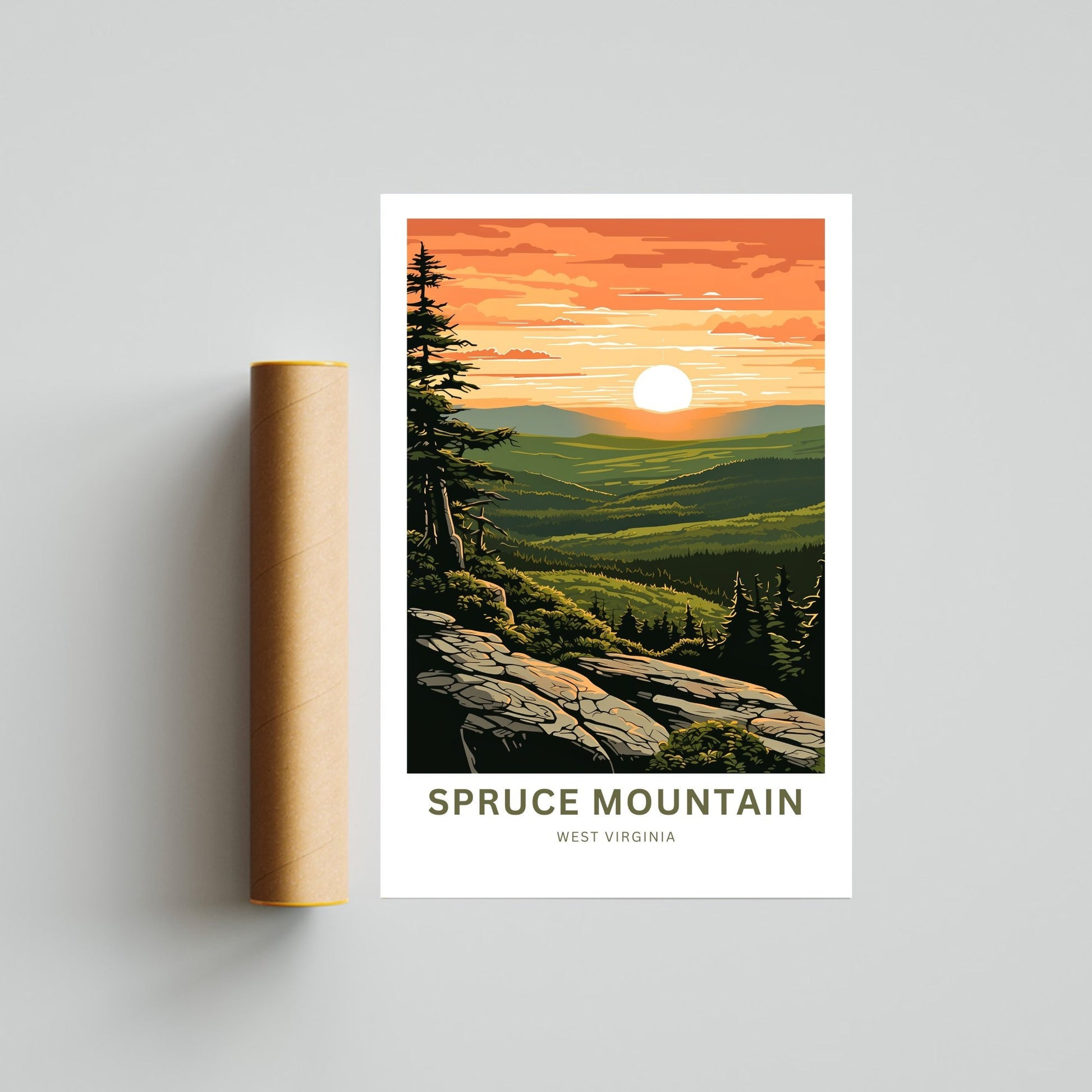 Spruce Mountain Travel Print - Spruce Mountain poster, West Virginia Wall Art, Framed present, Gift West Virginia Present, Custom Text - TravelTreasureCo