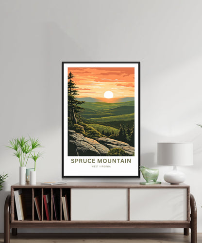 Spruce Mountain Travel Print - Spruce Mountain poster, West Virginia Wall Art, Framed present, Gift West Virginia Present, Custom Text - TravelTreasureCo