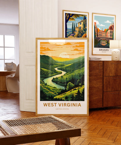 West Virginia Travel Print - West Virginia poster, United States Wall Art, Framed present, Gift United States Present, Custom Your Text - TravelTreasureCo