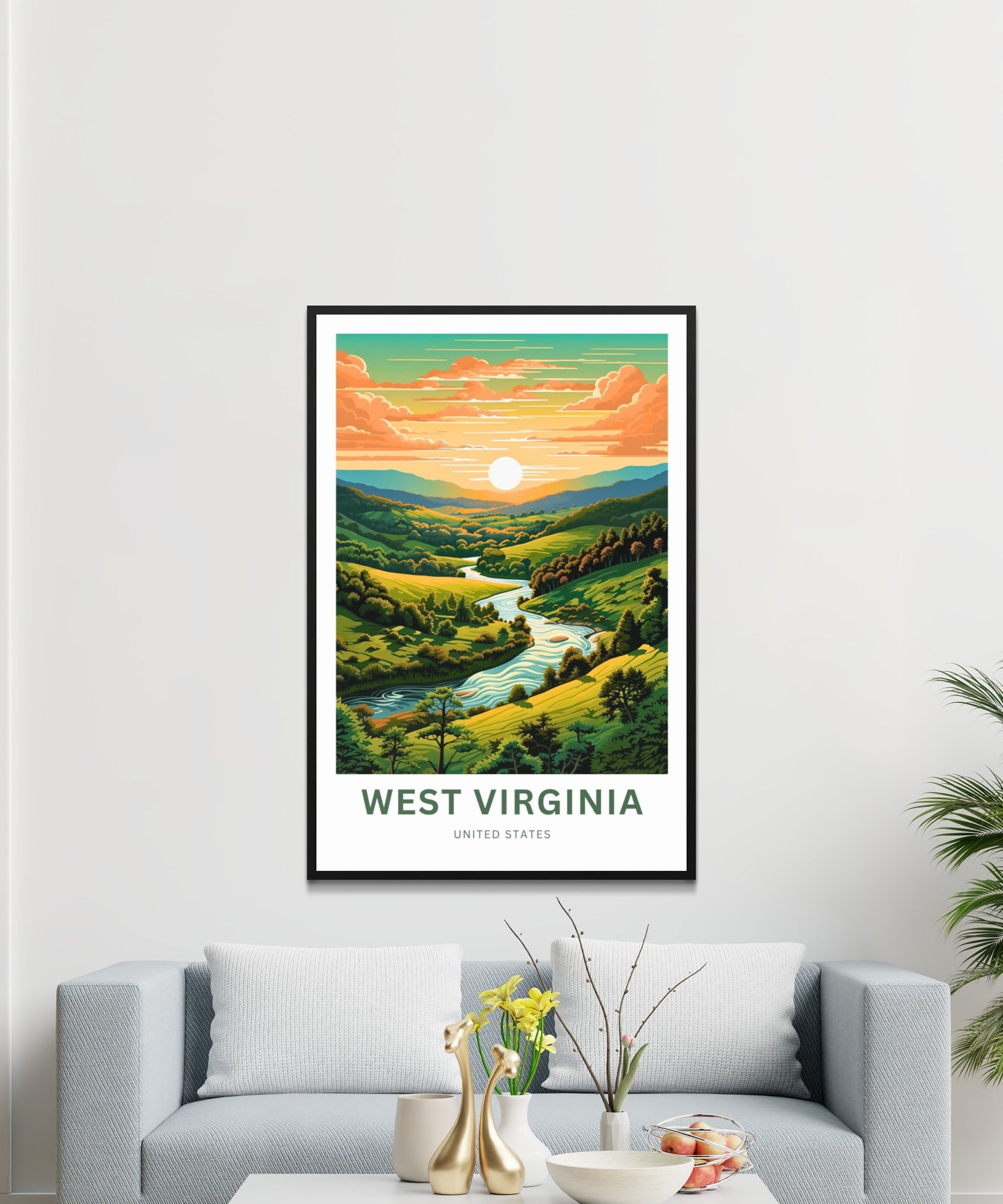 West Virginia Travel Print - West Virginia poster, United States Wall Art, Framed present, Gift United States Present, Custom Your Text - TravelTreasureCo