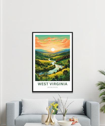 West Virginia Travel Print - West Virginia poster, United States Wall Art, Framed present, Gift United States Present, Custom Your Text - TravelTreasureCo