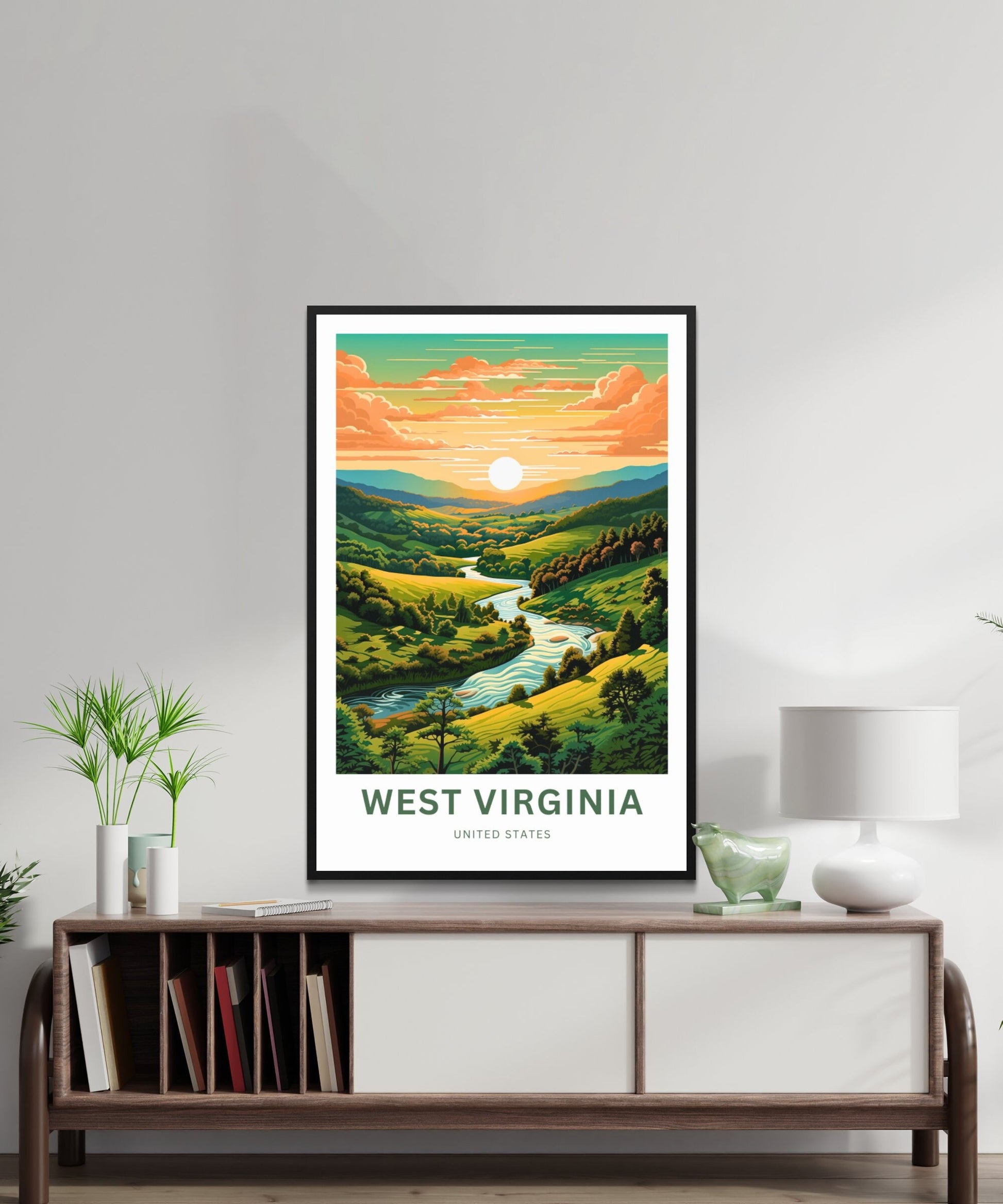 West Virginia Travel Print - West Virginia poster, United States Wall Art, Framed present, Gift United States Present, Custom Your Text - TravelTreasureCo