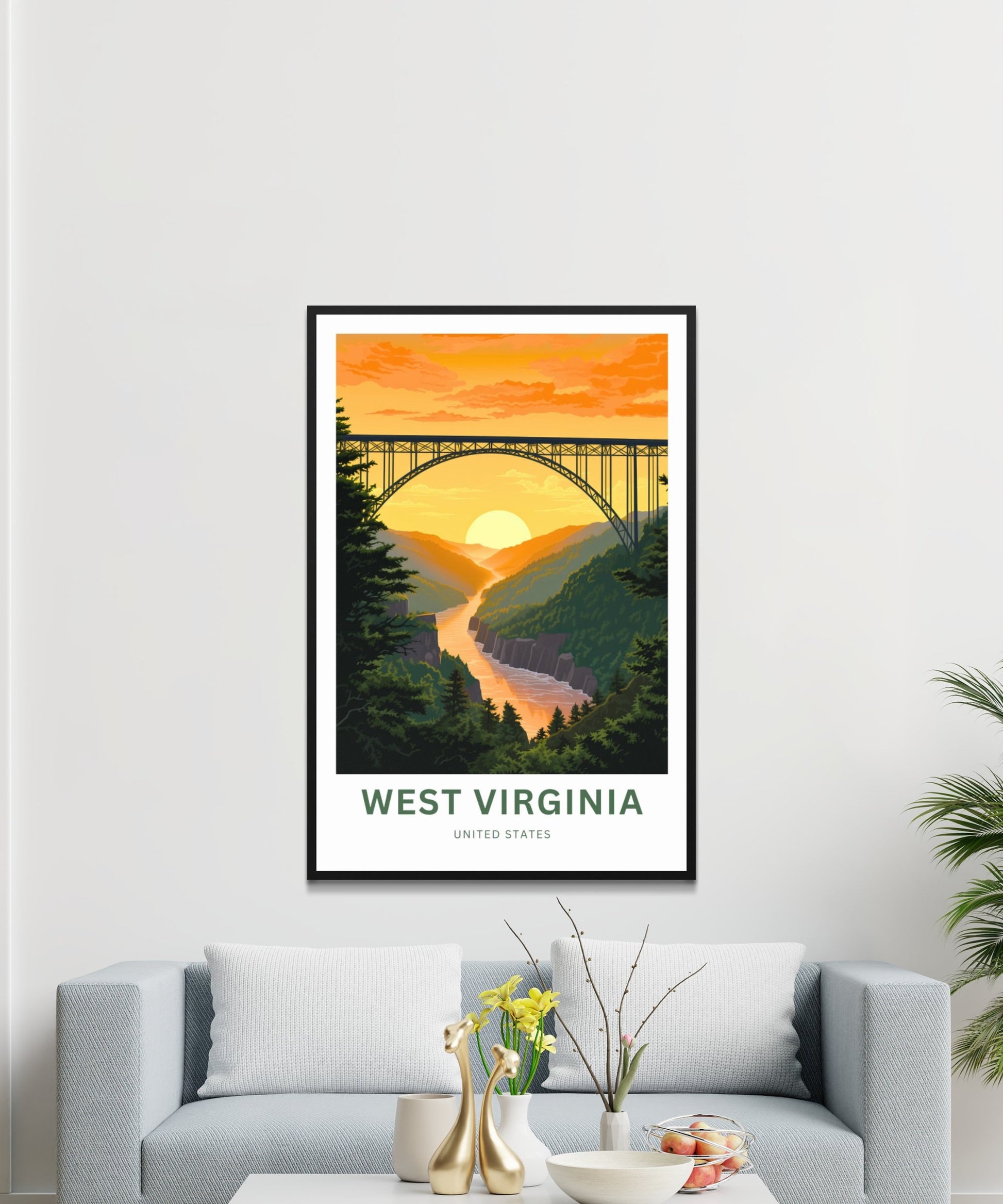 West Virginia Travel Print - West Virginia poster, United States Wall Art, Framed present, Gift United States Present, Custom Your Text - TravelTreasureCo