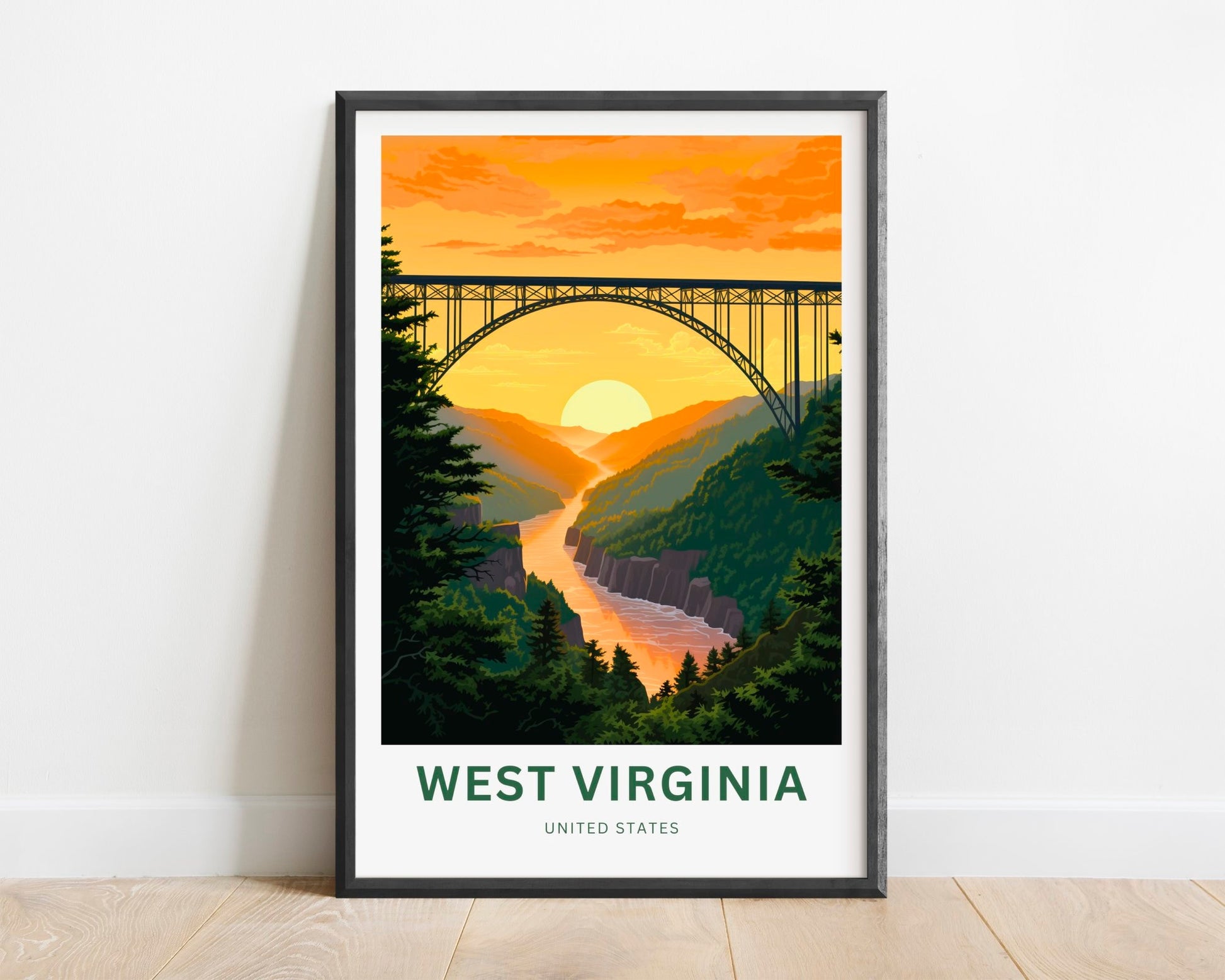 West Virginia Travel Print - West Virginia poster, United States Wall Art, Framed present, Gift United States Present, Custom Your Text - TravelTreasureCo