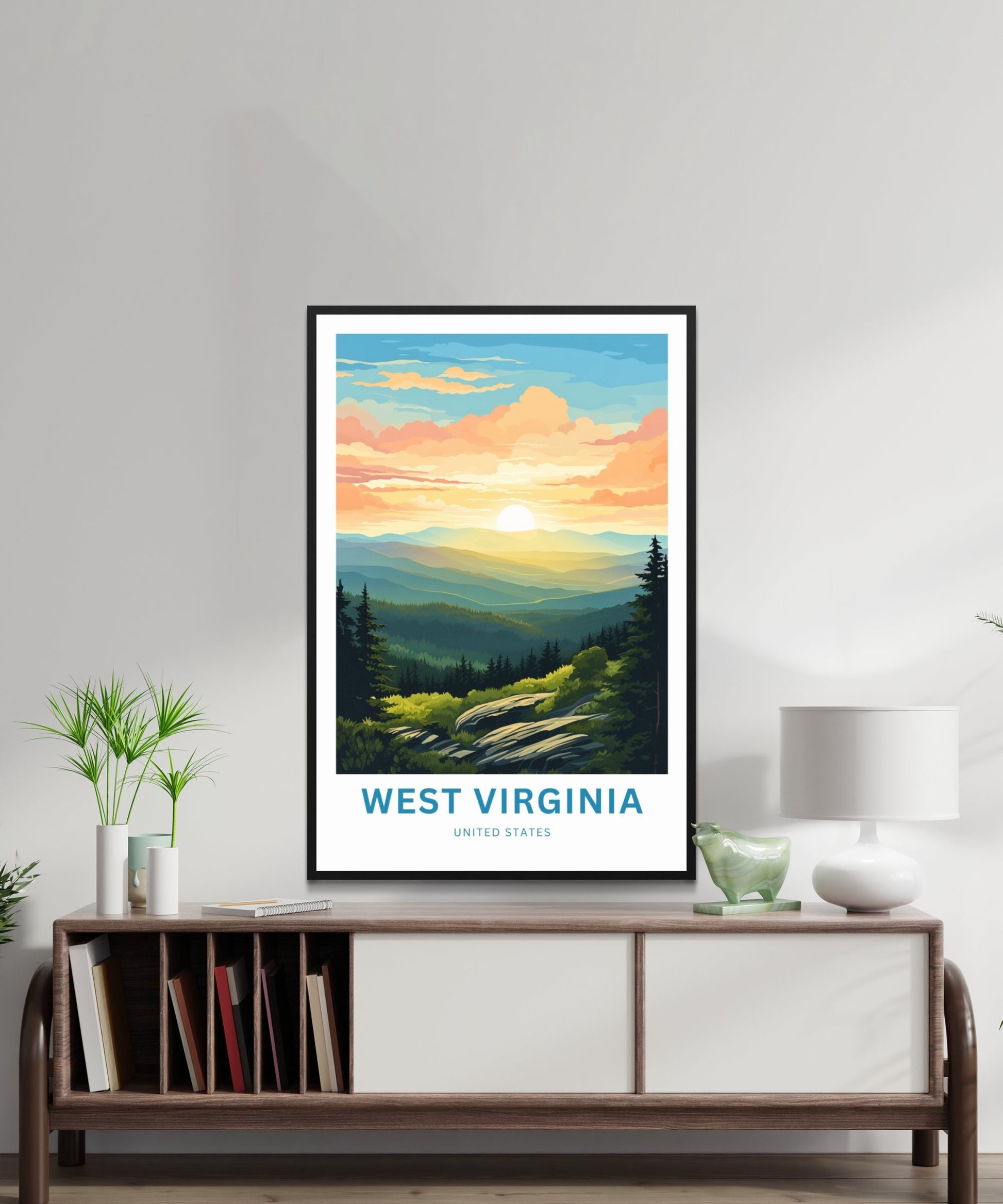 West Virginia Travel Print - West Virginia poster, United States Wall Art, Framed present, Gift United States Present, Custom Your Text - TravelTreasureCo