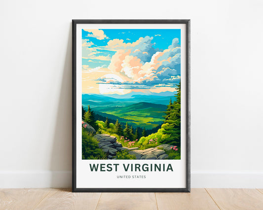 West Virginia Travel Print - West Virginia poster, United States Wall Art, Framed present, Gift United States Present, Custom Your Text - TravelTreasureCo