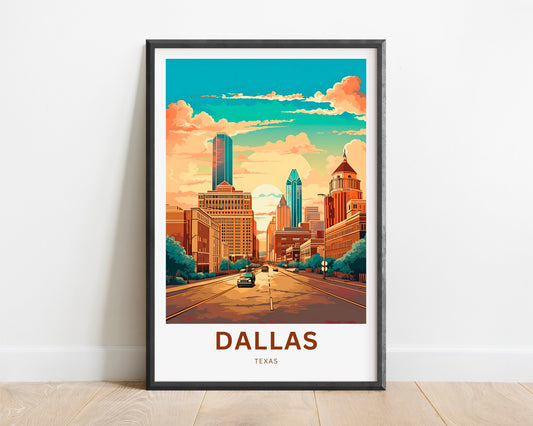 Dallas Travel Print - Dallas poster, Texas Wall Art, Framed present, Gift Texas Present, Customize Your Text - TravelTreasureCo