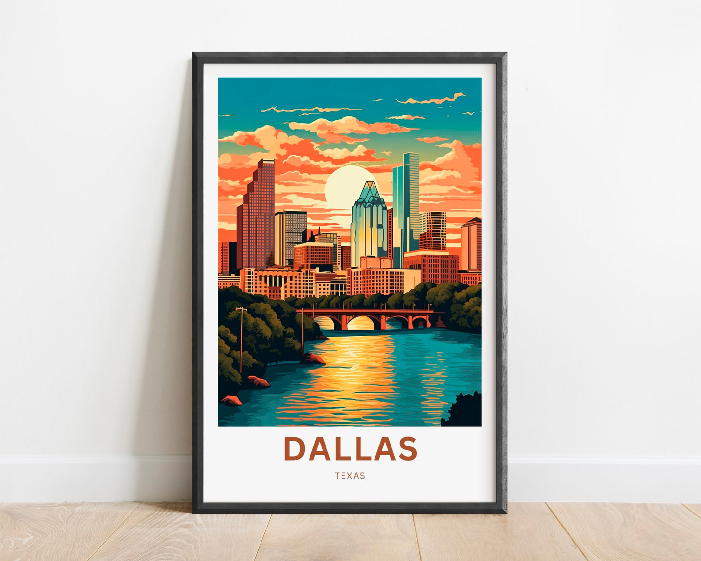 Dallas Travel Print - Dallas poster, Texas Wall Art, Framed present, Gift Texas Present, Customize Your Text - TravelTreasureCo