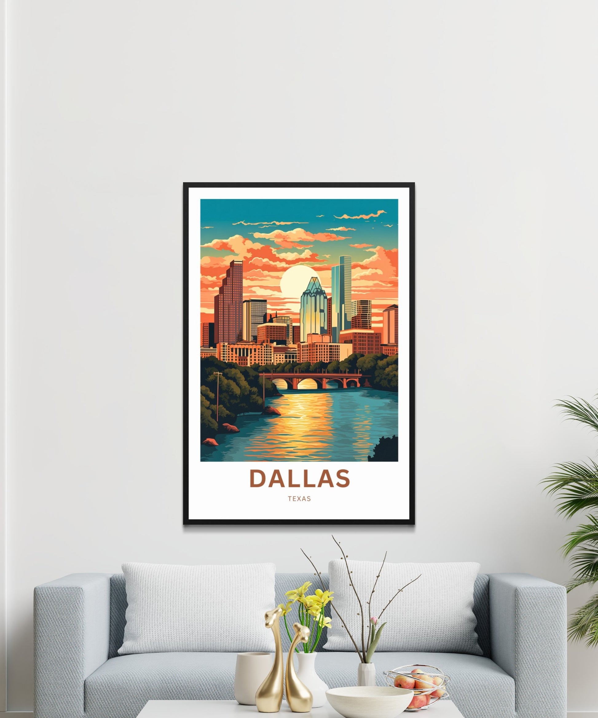 Dallas Travel Print - Dallas poster, Texas Wall Art, Framed present, Gift Texas Present, Customize Your Text - TravelTreasureCo