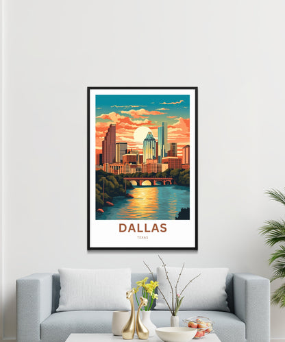 Dallas Travel Print - Dallas poster, Texas Wall Art, Framed present, Gift Texas Present, Customize Your Text - TravelTreasureCo