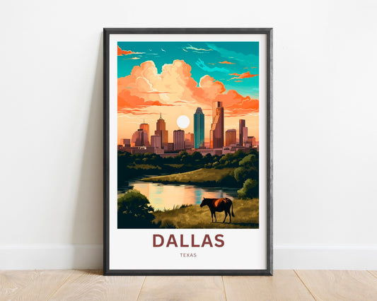 Dallas Travel Print - Dallas poster, Texas Wall Art, Framed present, Gift Texas Present, Customize Your Text - TravelTreasureCo