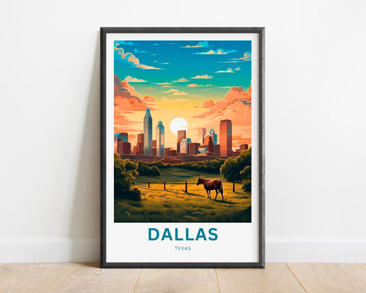 Dallas Travel Print - Dallas poster, Texas Wall Art, Framed present, Gift Texas Present, Customize Your Text - TravelTreasureCo