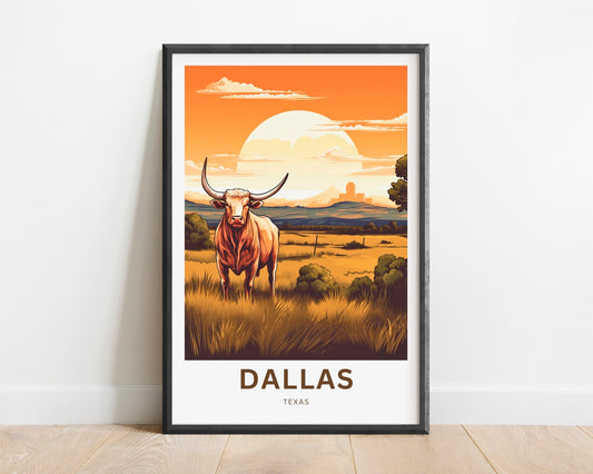 Dallas Travel Print - Dallas poster, Texas Wall Art, Framed present, Gift Texas Present, Customize Your Text - TravelTreasureCo