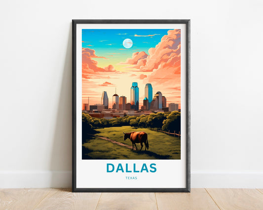 Dallas Travel Print - Dallas poster, Texas Wall Art, Framed present, Gift Texas Present, Customize Your Text - TravelTreasureCo