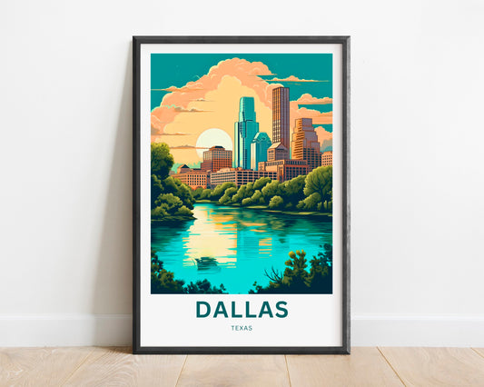 Dallas Travel Print - Dallas poster, Texas Wall Art, Framed present, Gift Texas Present, Customize Your Text - TravelTreasureCo