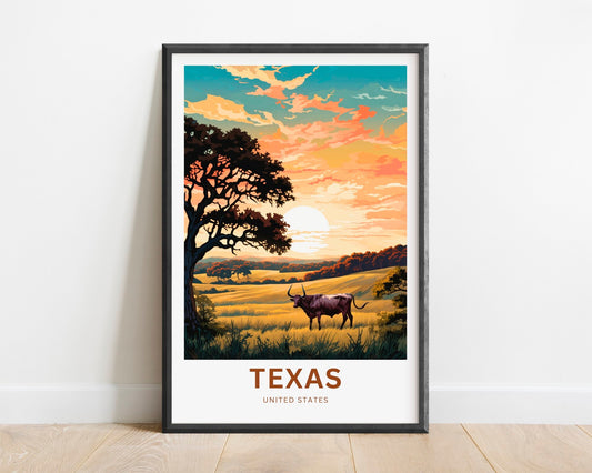 Texas Travel Print - Texas poster, United States Wall Art, Framed present, Gift United States Present, Custom Text - TravelTreasureCo