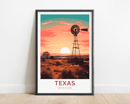 Texas Travel Print - Texas poster, United States Wall Art, Framed present, Gift United States Present, Custom Text - TravelTreasureCo