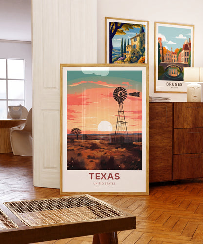 Texas Travel Print - Texas poster, United States Wall Art, Framed present, Gift United States Present, Custom Text - TravelTreasureCo