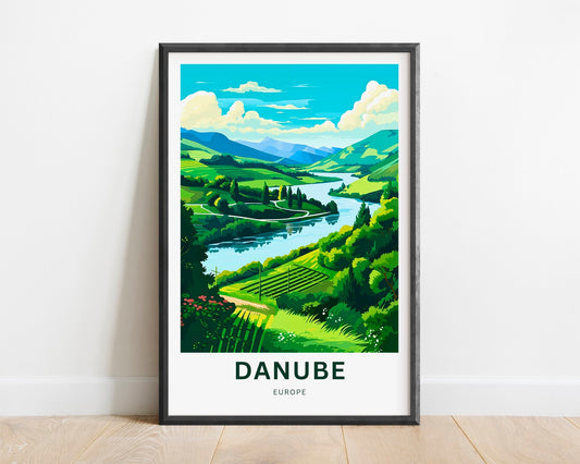 Danube Travel Print - Danube poster, Danube River Wall Art, Framed present, Gift Europe Decor Present, Customize Your Text - TravelTreasureCo