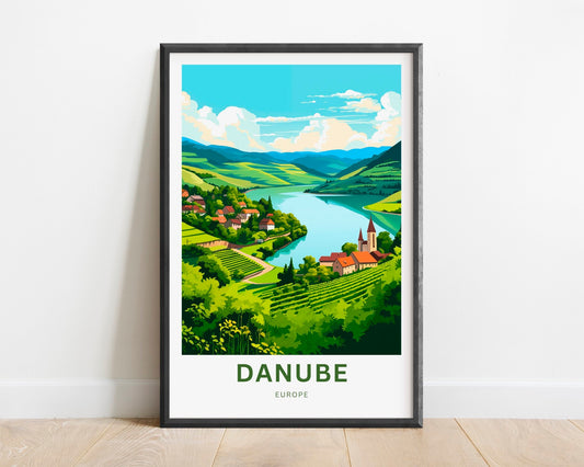 Danube Travel Print - Danube poster, Danube River Wall Art, Framed present, Gift Europe Decor Present, Customize Your Text - TravelTreasureCo