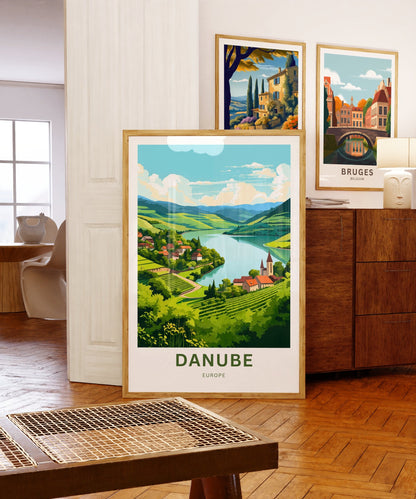 Danube Travel Print - Danube poster, Danube River Wall Art, Framed present, Gift Europe Decor Present, Customize Your Text - TravelTreasureCo