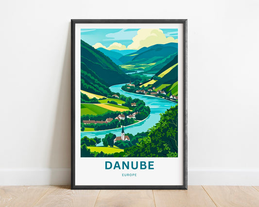 Danube Travel Print - Danube poster, Danube River Wall Art, Framed present, Gift Europe Decor Present, Customize Your Text - TravelTreasureCo
