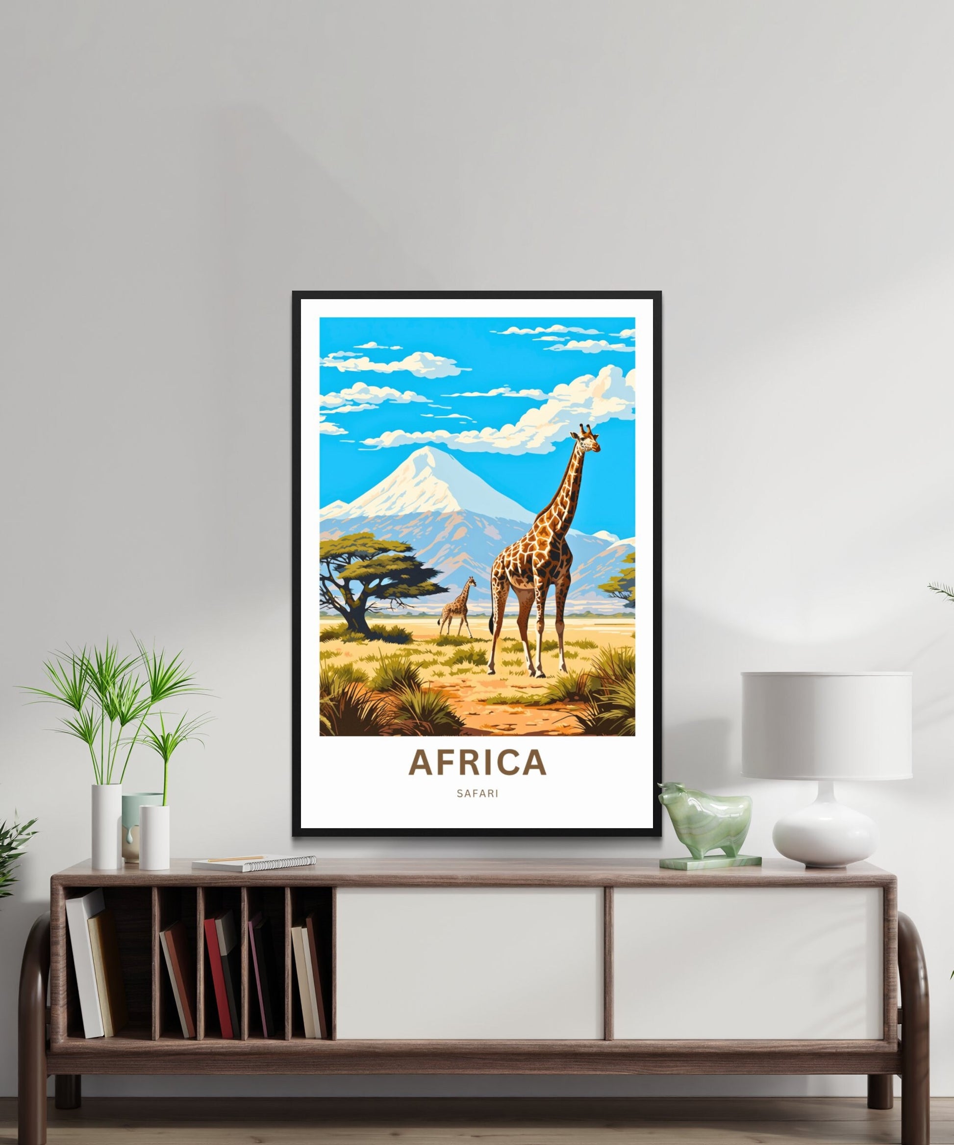 Africa Safari Travel Print, Africa Safari poster, African Wall Art, Framed present, Gift Africa Present, Customize Your Text - TravelTreasureCo