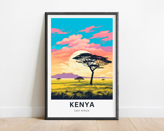 Kenya Travel Print - Kenya poster, East Africa Wall Art, Framed present, Gift Africa Decor Present, Customize Your Text - TravelTreasureCo