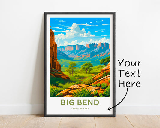 Big Bend National Park Travel Print - Big Bend poster, Texas Wall Art, Framed present, Gift United States Present, Custom Text - TravelTreasureCo