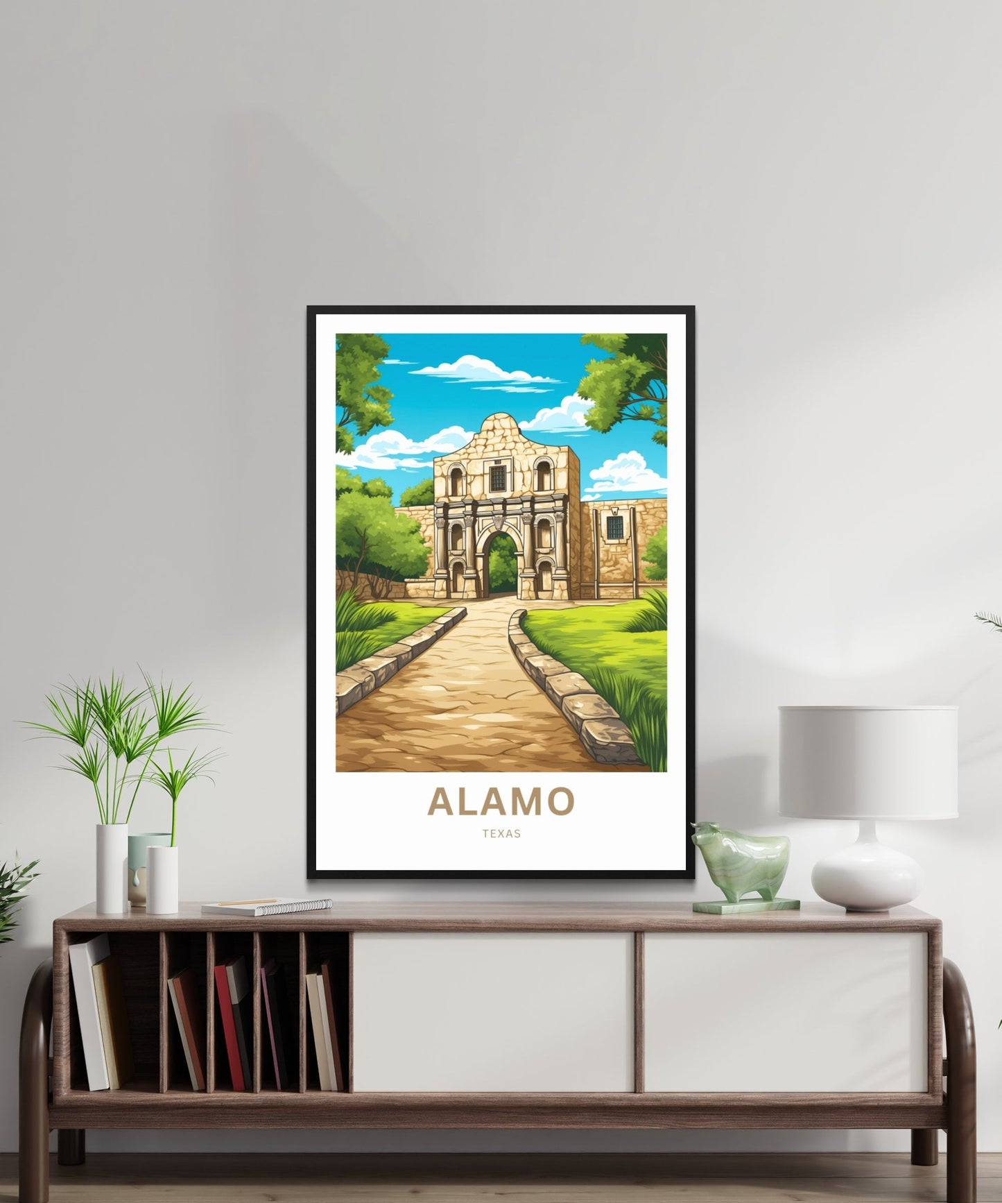 Alamo Travel Print - Alamo poster, Texas Wall Art, Framed present, Gift United States Present, Custom Text - TravelTreasureCo