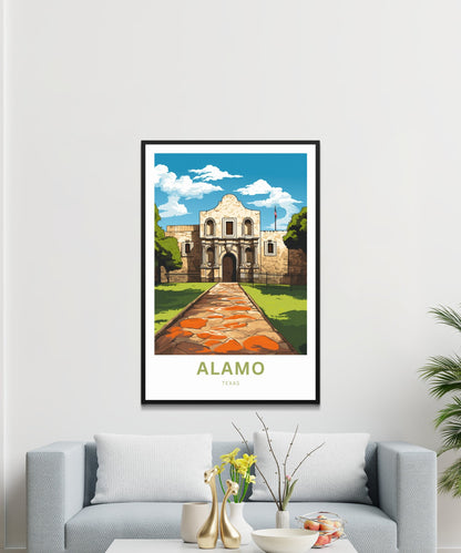 Alamo Travel Print - Alamo poster, Texas Wall Art, Framed present, Gift United States Present, Custom Text - TravelTreasureCo