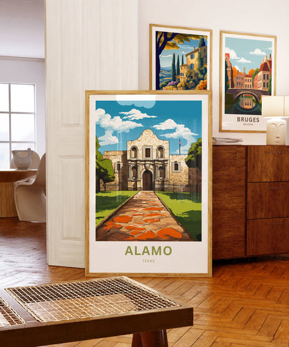 Alamo Travel Print - Alamo poster, Texas Wall Art, Framed present, Gift United States Present, Custom Text - TravelTreasureCo