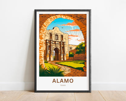 Alamo Travel Print - Alamo poster, Texas Wall Art, Framed present, Gift United States Present, Custom Text - TravelTreasureCo