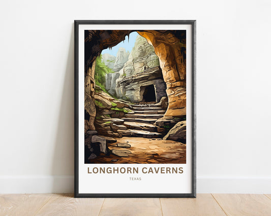 Longhorn Cavern Travel Print - Longhorn Cavern poster, State Park Wall Art, Texas Framed present, Texas Gift, United States Present - TravelTreasureCo