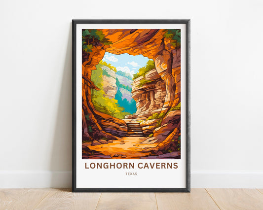 Longhorn Cavern Travel Print - Longhorn Cavern poster, State Park Wall Art, Texas Framed present, Texas Gift, United States Present - TravelTreasureCo