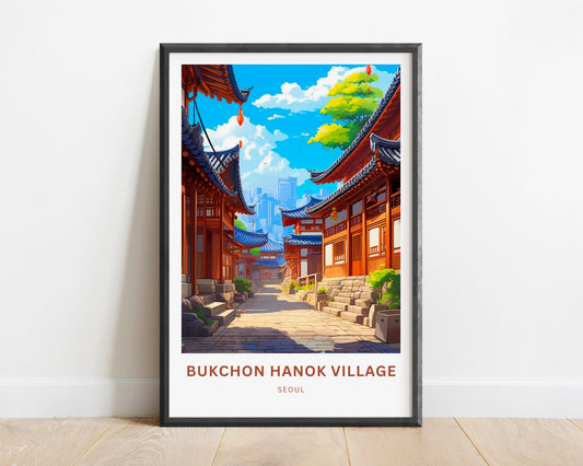 Bukchon Hanok Village Travel Print - Bukchon Hanok Village poster, Seoul Wall Art, Framed present, Gift South Korea Present, Custom art - TravelTreasureCo
