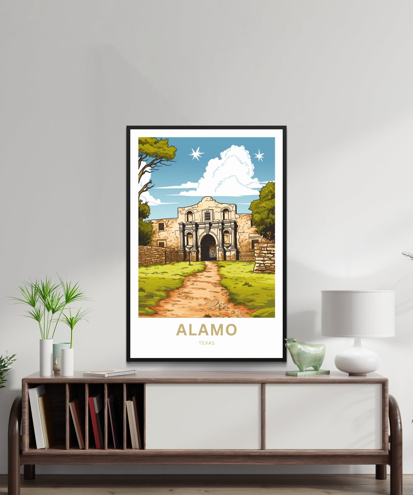 Alamo Travel Print - Alamo poster, Texas Wall Art, Framed present, Gift United States Present, Custom Text - TravelTreasureCo