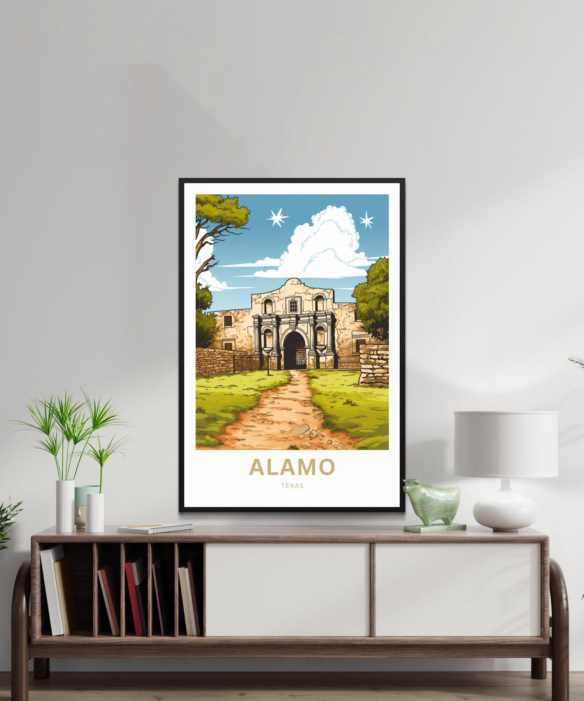 Alamo Travel Print - Alamo poster, Texas Wall Art, Framed present, Gift United States Present, Custom Text - TravelTreasureCo