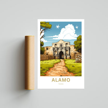 Alamo Travel Print - Alamo poster, Texas Wall Art, Framed present, Gift United States Present, Custom Text - TravelTreasureCo